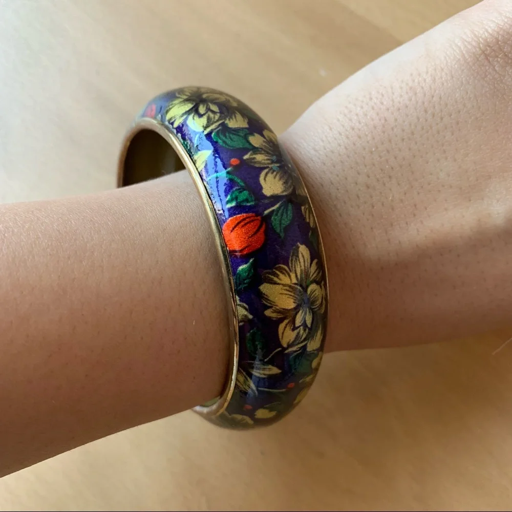 Vintage Floral Pattern Enamel Cloisonne Bangle